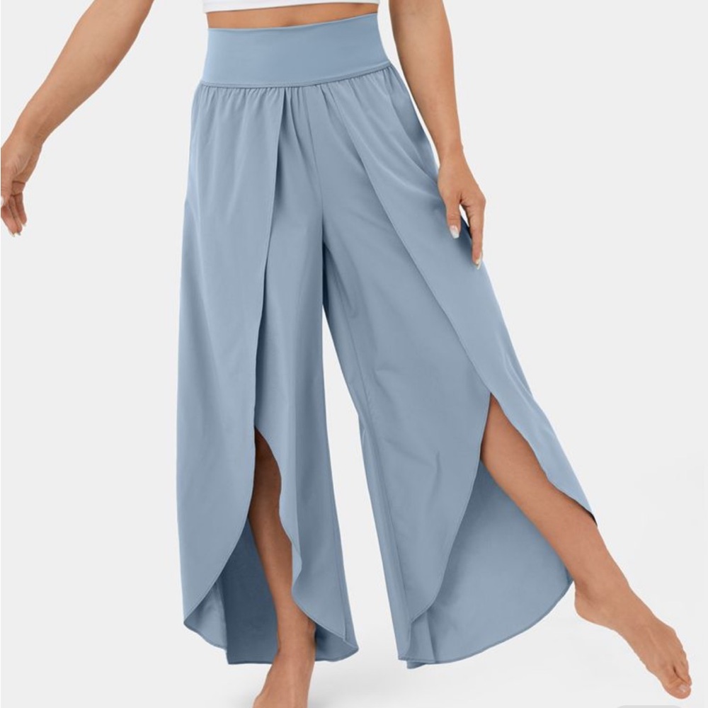 Halara High Waisted Back Waistband Pocket Palazzo Flowy Split Wide Leg Quick Dry